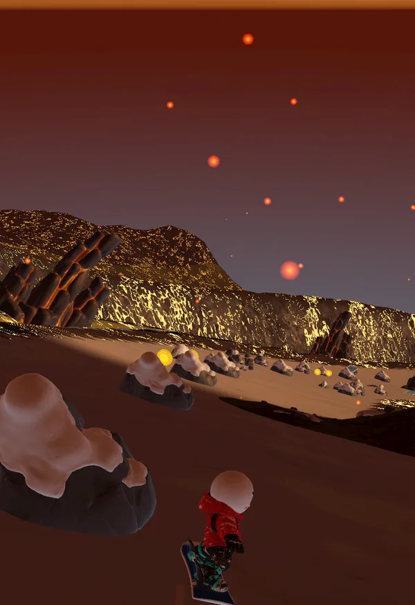 In-game screenshot of the Burning Crater biome